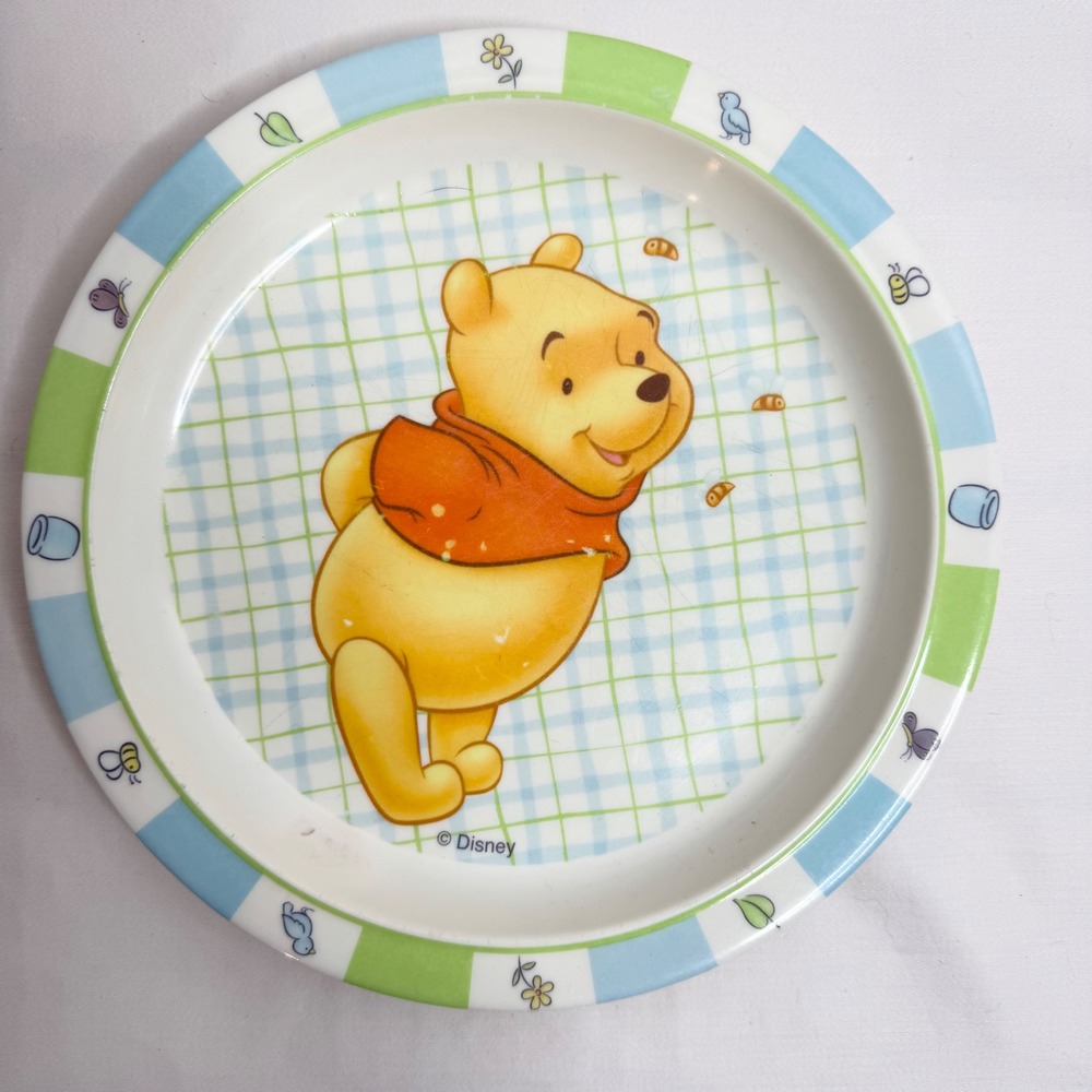 Vintage Disney Winnie the Pooh Melamine Plate The First Years 2002 Checkered